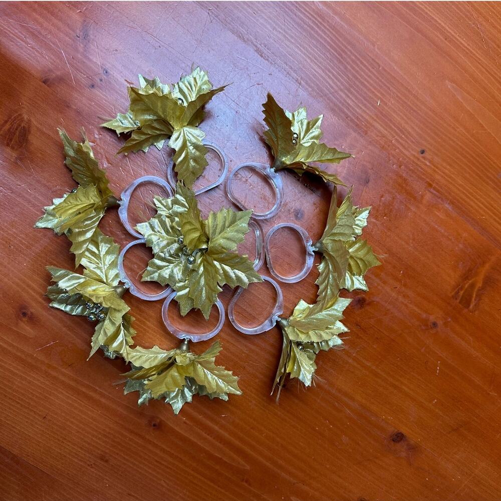 Vera Gold Fabric Poinsettia Napkin Holders - Set of 8